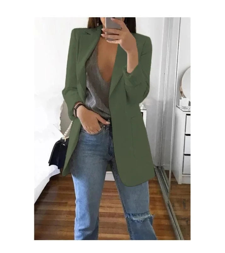 2 XL / army green Hot Sale Plus Size Coat Long Sleeve Fashion Lapel Slim Cardigan Temperament Suit Jacket Women Blazer