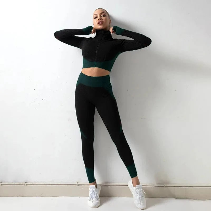 2 XL / Army Green Women's winter stretch zipper yoga suit cotton vest jogging pants three-piece jacket and sweat track and field jogging suit