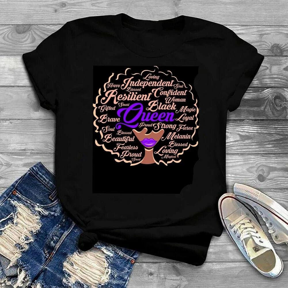 2 XL / black-10837837 Woman Black Queen Melanin Queen t shirt Afro Women Graphic Tops Tees African Black Melanin Female T-shirt