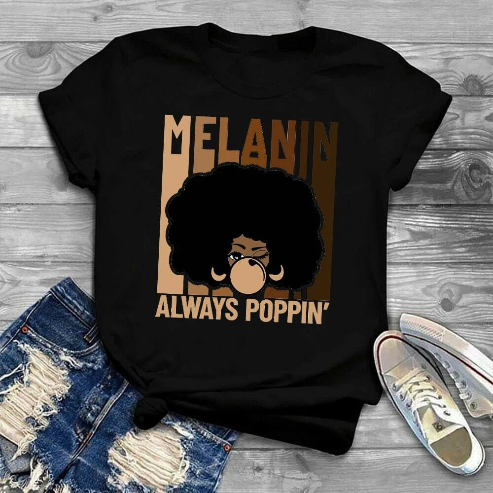 2 XL / black-10837842 Woman Black Queen Melanin Queen t shirt Afro Women Graphic Tops Tees African Black Melanin Female T-shirt