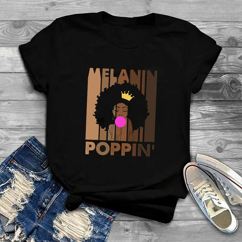 2 XL / Black 11133058 Woman Black Queen Melanin Queen t shirt Afro Women Graphic Tops Tees African Black Melanin Female T-shirt
