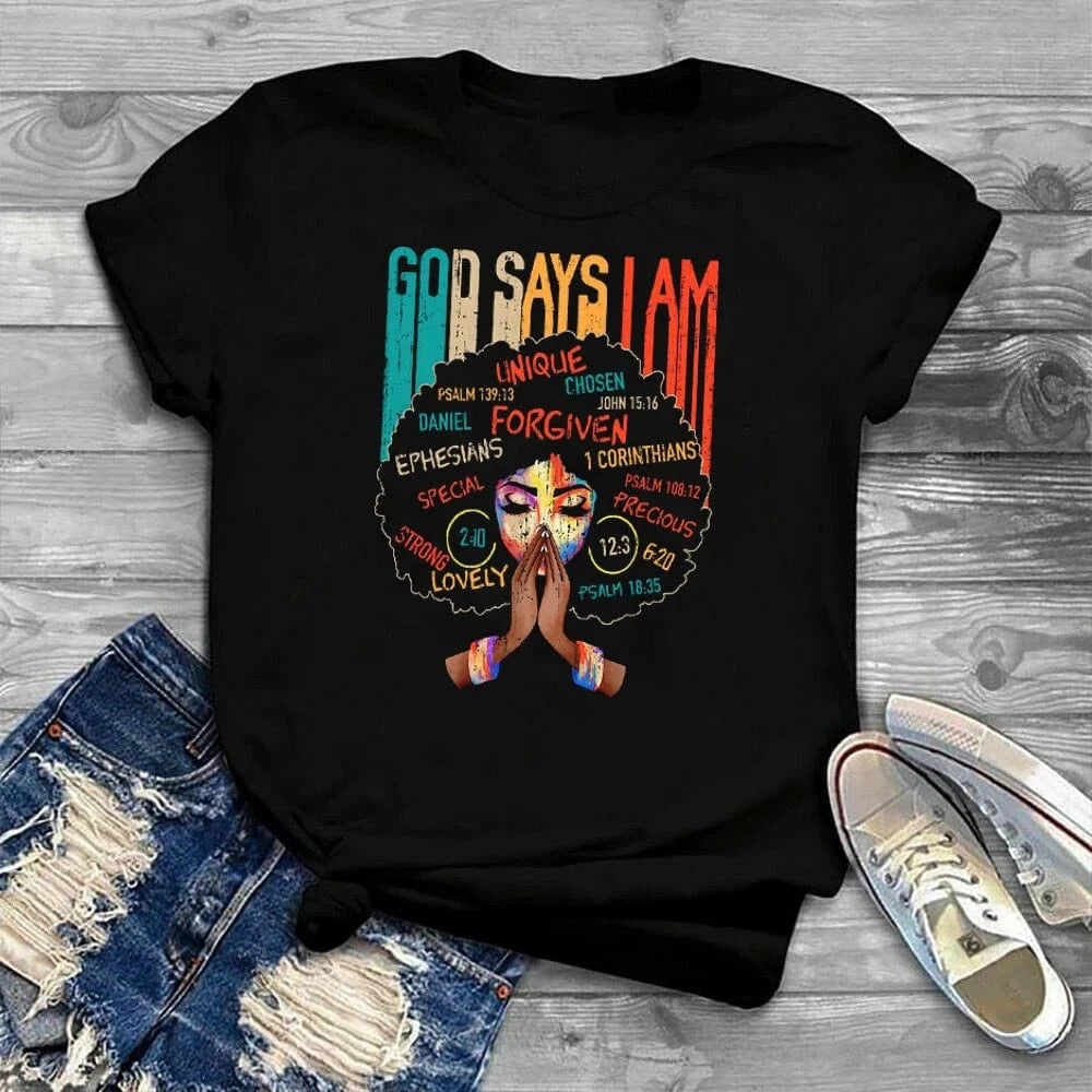 2 XL / Black 550325 Woman Black Queen Melanin Queen t shirt Afro Women Graphic Tops Tees African Black Melanin Female T-shirt