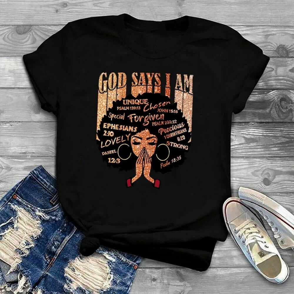 2 XL / Black 550504 Woman Black Queen Melanin Queen t shirt Afro Women Graphic Tops Tees African Black Melanin Female T-shirt