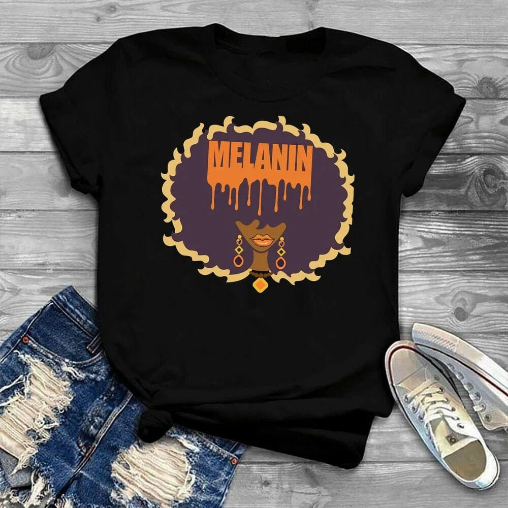2 XL / Black 69524778 Woman Black Queen Melanin Queen t shirt Afro Women Graphic Tops Tees African Black Melanin Female T-shirt