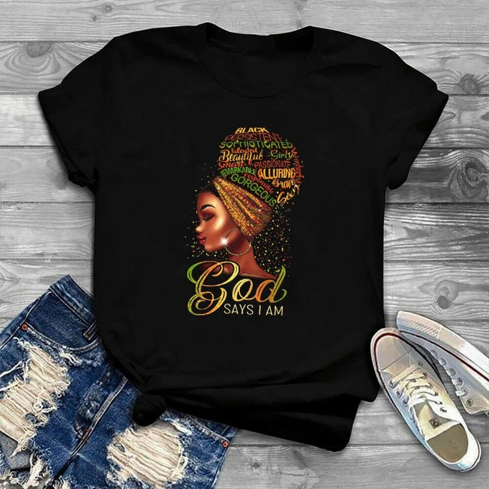 2 XL / black-9002970 Woman Black Queen Melanin Queen t shirt Afro Women Graphic Tops Tees African Black Melanin Female T-shirt