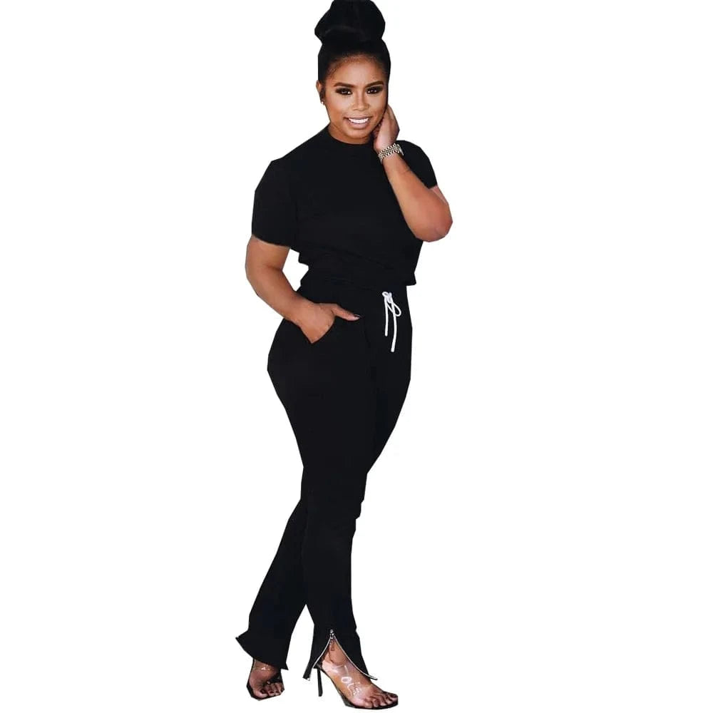 2 XL / Black Custom Logo Short Sleeves Sweat Suits Fashion Women Joggers Suits Sets Polyester Feet Zip Training Jogging Wear For Women