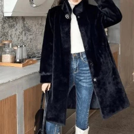2 XL / Black Custom logo Winter Thick Faux Rabbit Fur Coat Women Korean Loose Plush Long Sleeve Women's Faux Mink Fur Coat