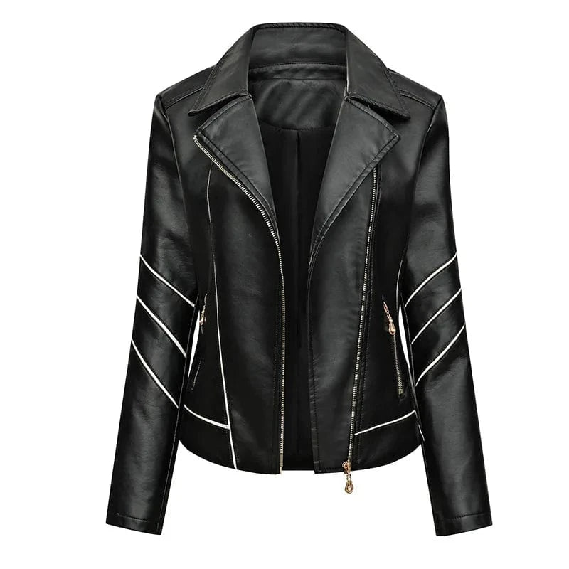 2 XL / Black D0702DJ11 Wholesale Popular Plus Size PU Leather Turn Down Collar Zipper Biker Style Women's Jackets Sehe Fashion
