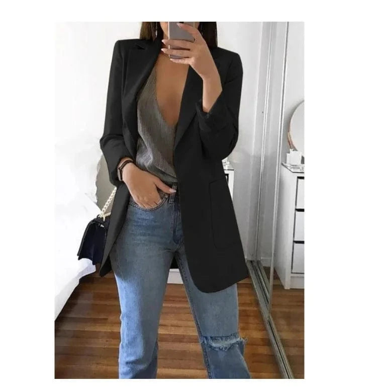 2 XL / Black Hot Sale Plus Size Coat Long Sleeve Fashion Lapel Slim Cardigan Temperament Suit Jacket Women Blazer