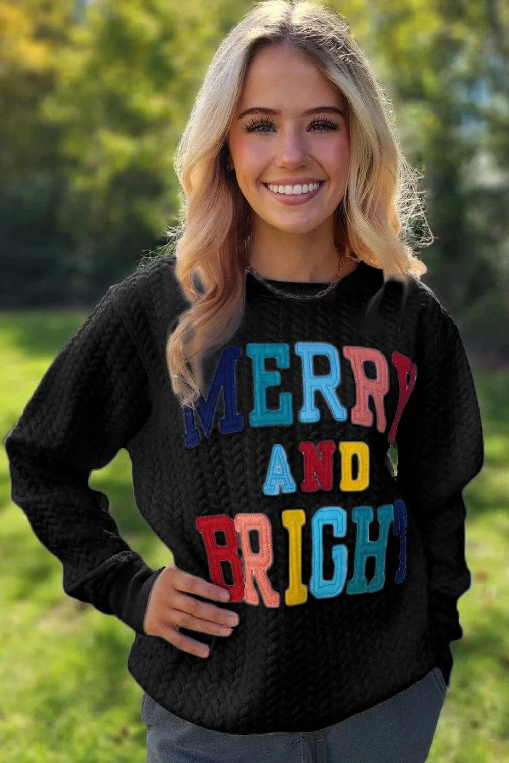 2 XL / Black New Arrivals Christmas Merry Sweater Autumn Polyester Embroidery Letters Santa Hoodies women's clothing tops