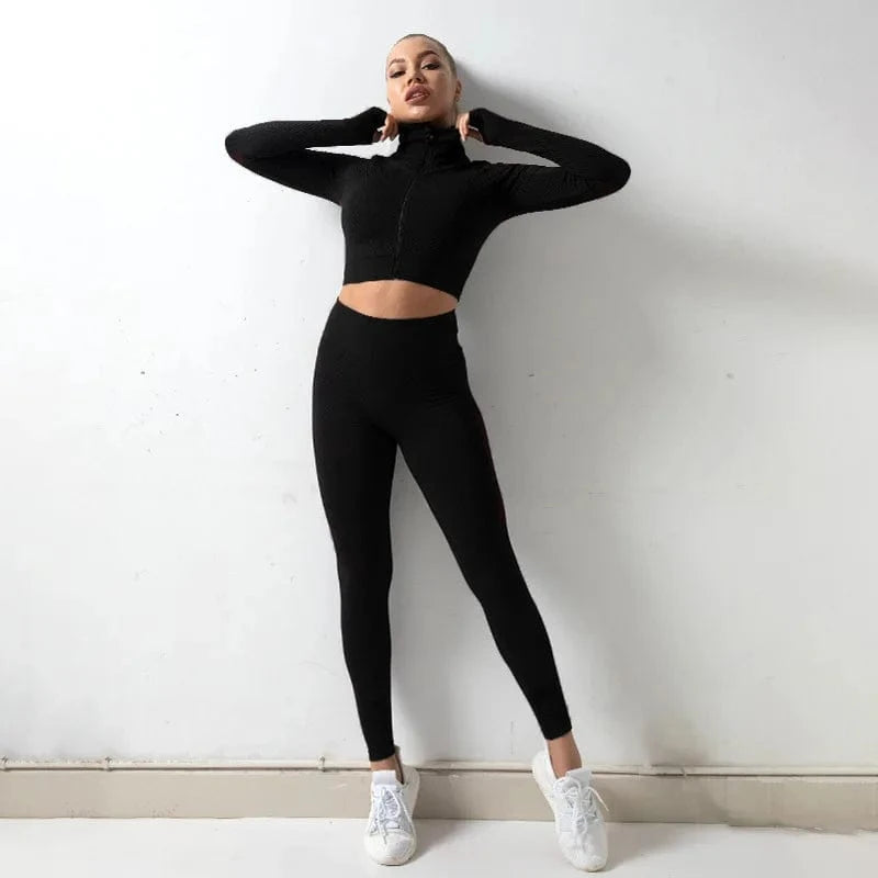 2 XL / Black Women's winter stretch zipper yoga suit cotton vest jogging pants three-piece jacket and sweat track and field jogging suit