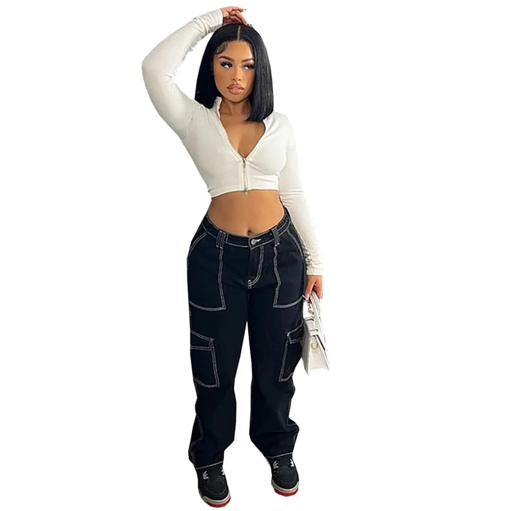2 XL / Black Y2k New Arrivals Trendy Cargo Pants Women Baggy High Waisted Black Gothic Girl Pants