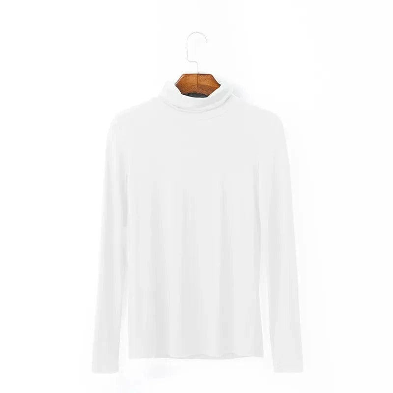 2 XL / bleached color / Modal/Spandex DAMOCHIC Women Basic Slim Fit Stretch T Shirt Solid Color Turtleneck Fall Tops Long Sleeve Plus Warm Soft Smooth Modal T Shirt