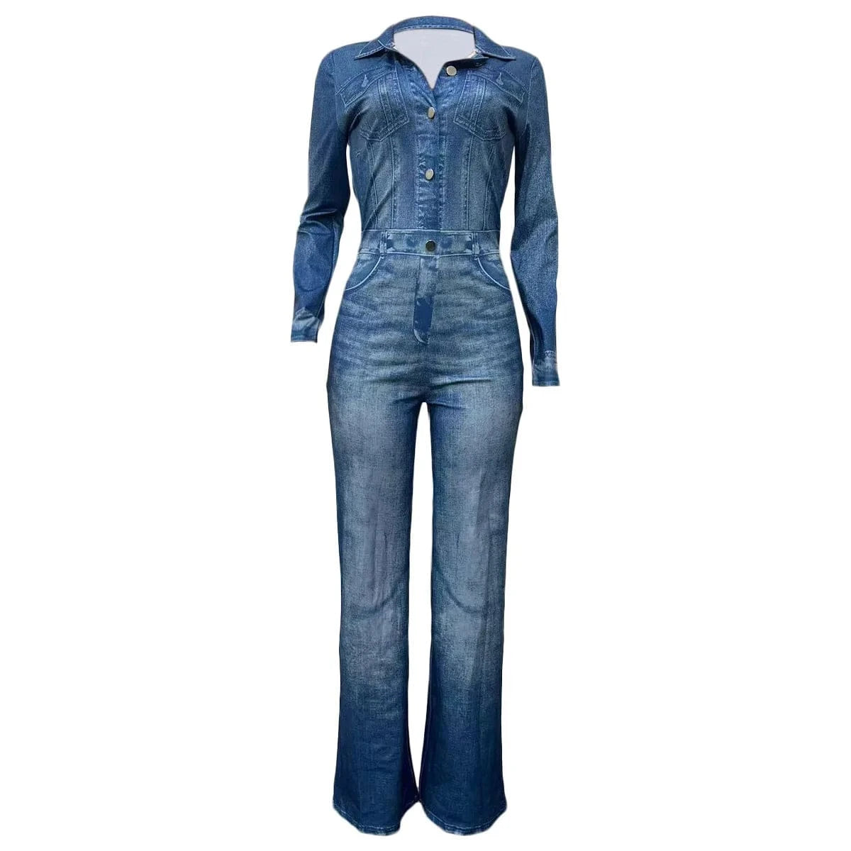 2 XL / Blue Bomblook C1220JP Fashionable Denim Print Streetwear Women Jumpsuit Printed Jumpsuit Women Women Single Breasted Jumpsuit 2024