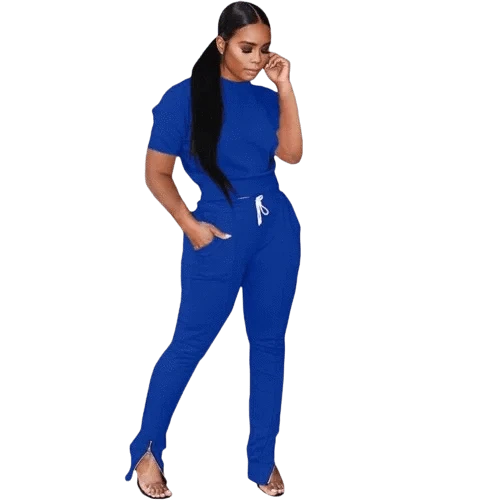 2 XL / Blue Custom Logo Short Sleeves Sweat Suits Fashion Women Joggers Suits Sets Polyester Feet Zip Training Jogging Wear For Women