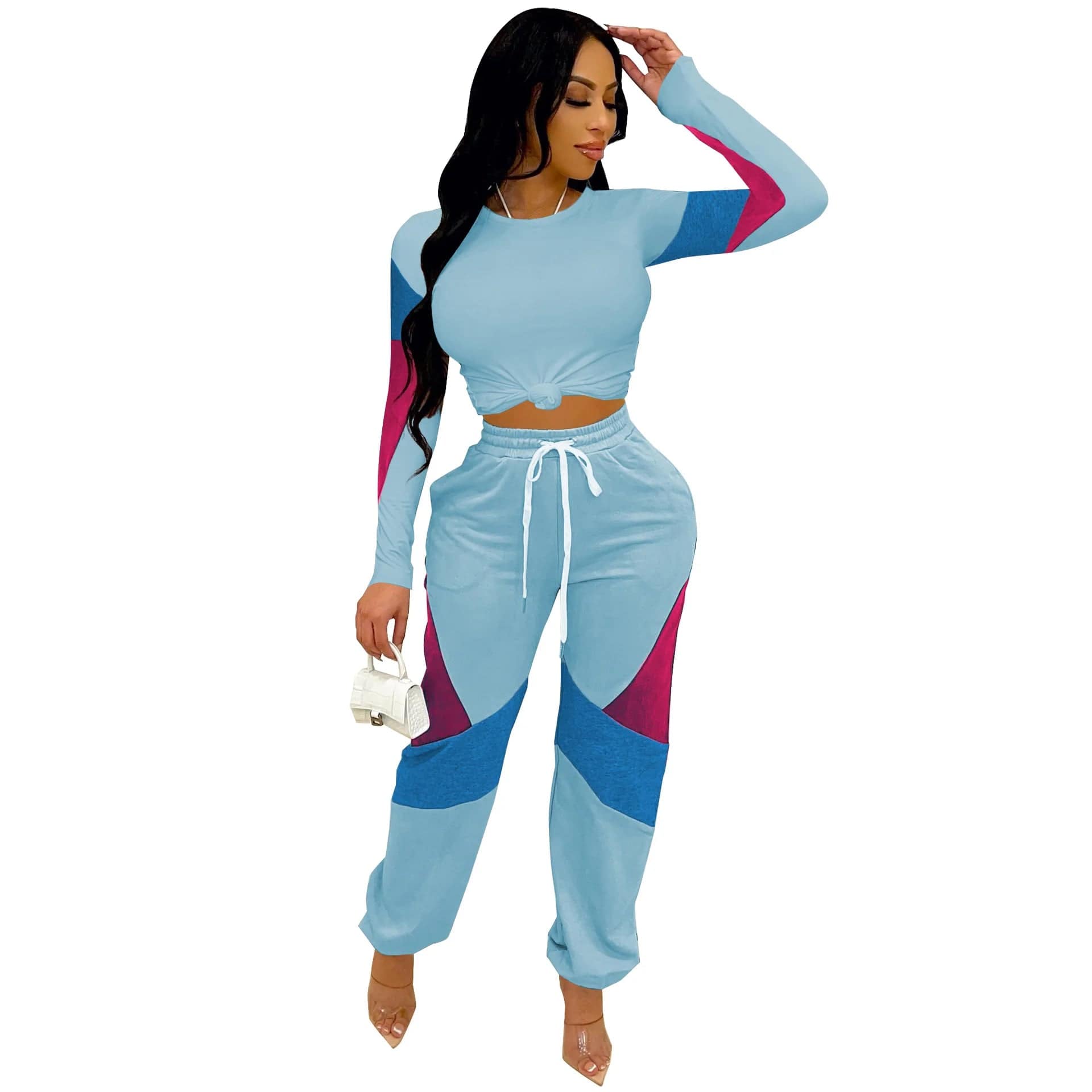 2 XL / Blue Fall Casual  Streetwear Fashion Print Women's Pants Sets Long Sleeve Sweat Suit Set Women Joggers Pants Two Piece Pants Set