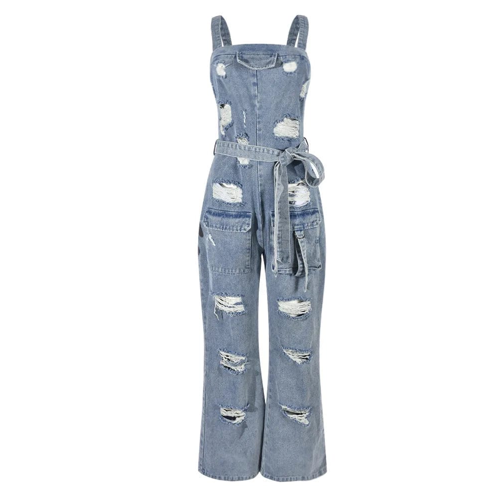 2 XL / Blue OUDINA Hot Selling Fashion Short Playsuits Solid Color Cargo Jumpsuit Button Elastic Waist Women Jumpsuit