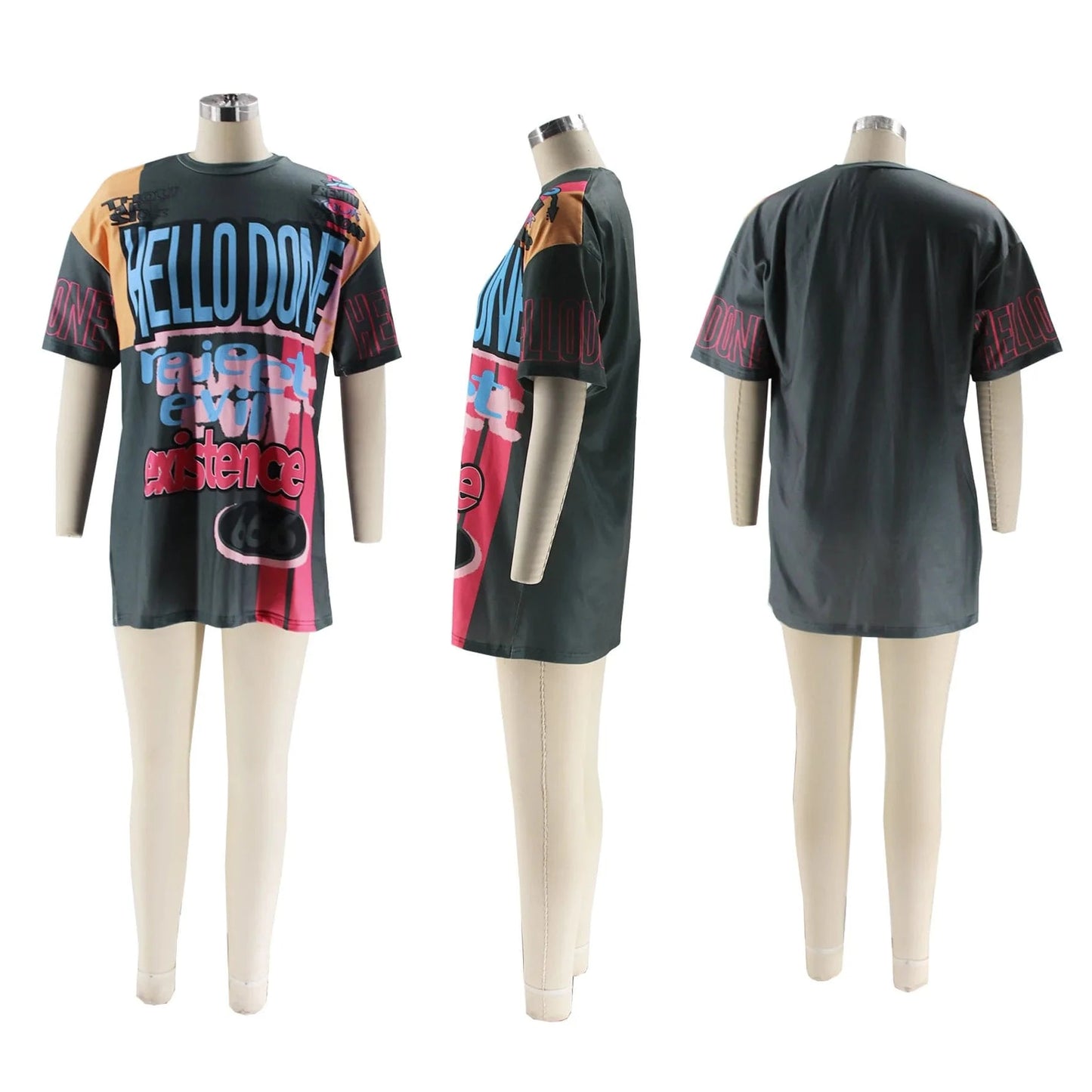 2 XL / C509TP04 Beige / Spandex / Polyester Bomblook C509TP04 2024 Summer Oversize Street Style Graphic Print T Shirt Women Ladies Casual Short Sleeve Tees