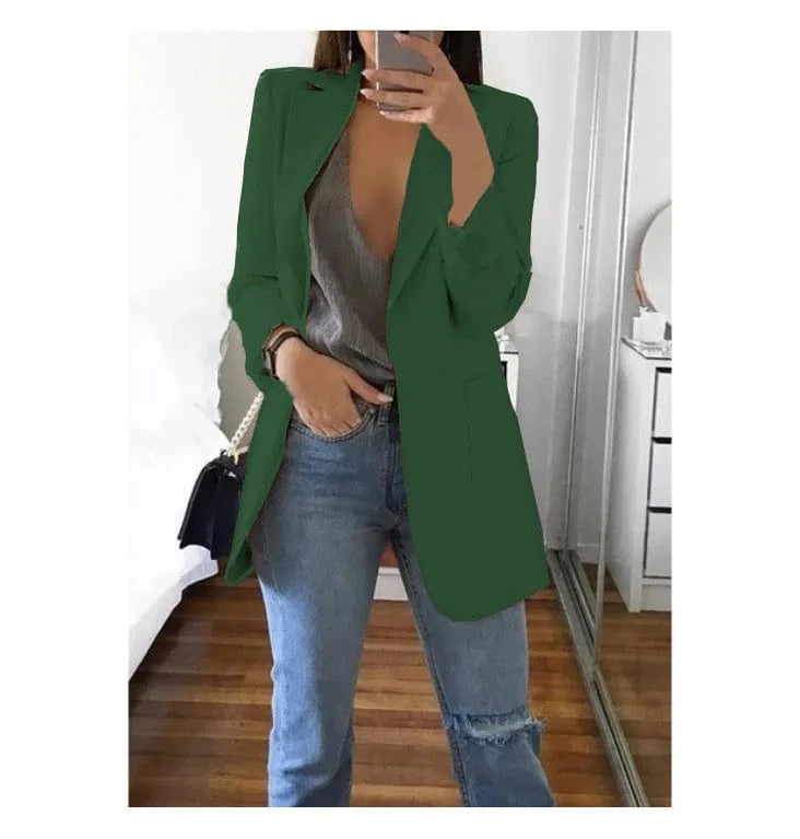 2 XL / dark green Hot Sale Plus Size Coat Long Sleeve Fashion Lapel Slim Cardigan Temperament Suit Jacket Women Blazer