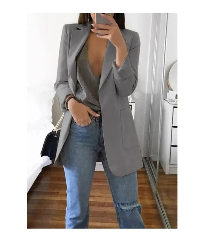 2 XL / Gray Hot Sale Plus Size Coat Long Sleeve Fashion Lapel Slim Cardigan Temperament Suit Jacket Women Blazer