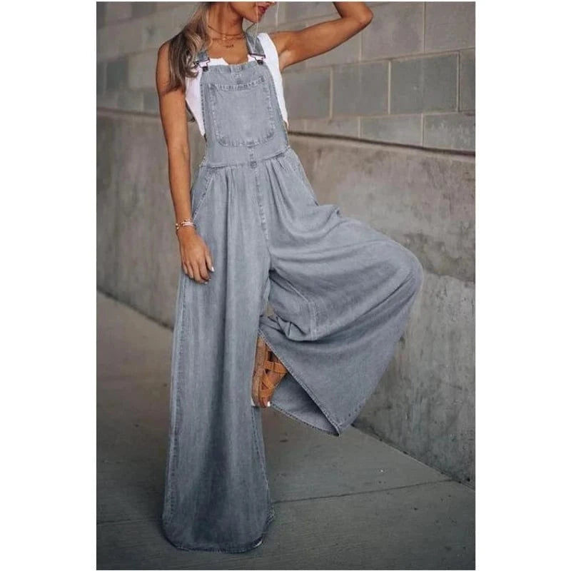 2 XL / Gray Summer New Women's Loose Side Pocket Sleeveless Adjustable Shoulder Strap Denim Suspenders Trousers Jumpsuit Sehe Fashion