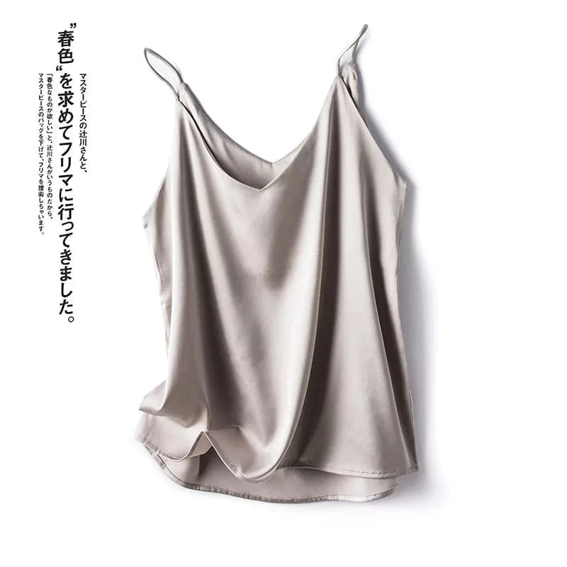 2 XL / Gray Wholesale 2024 Summer Wear Women's Sexy Satin Crop Top Spaghetti Strap Camisole Tops Vest Strap Tank Tops