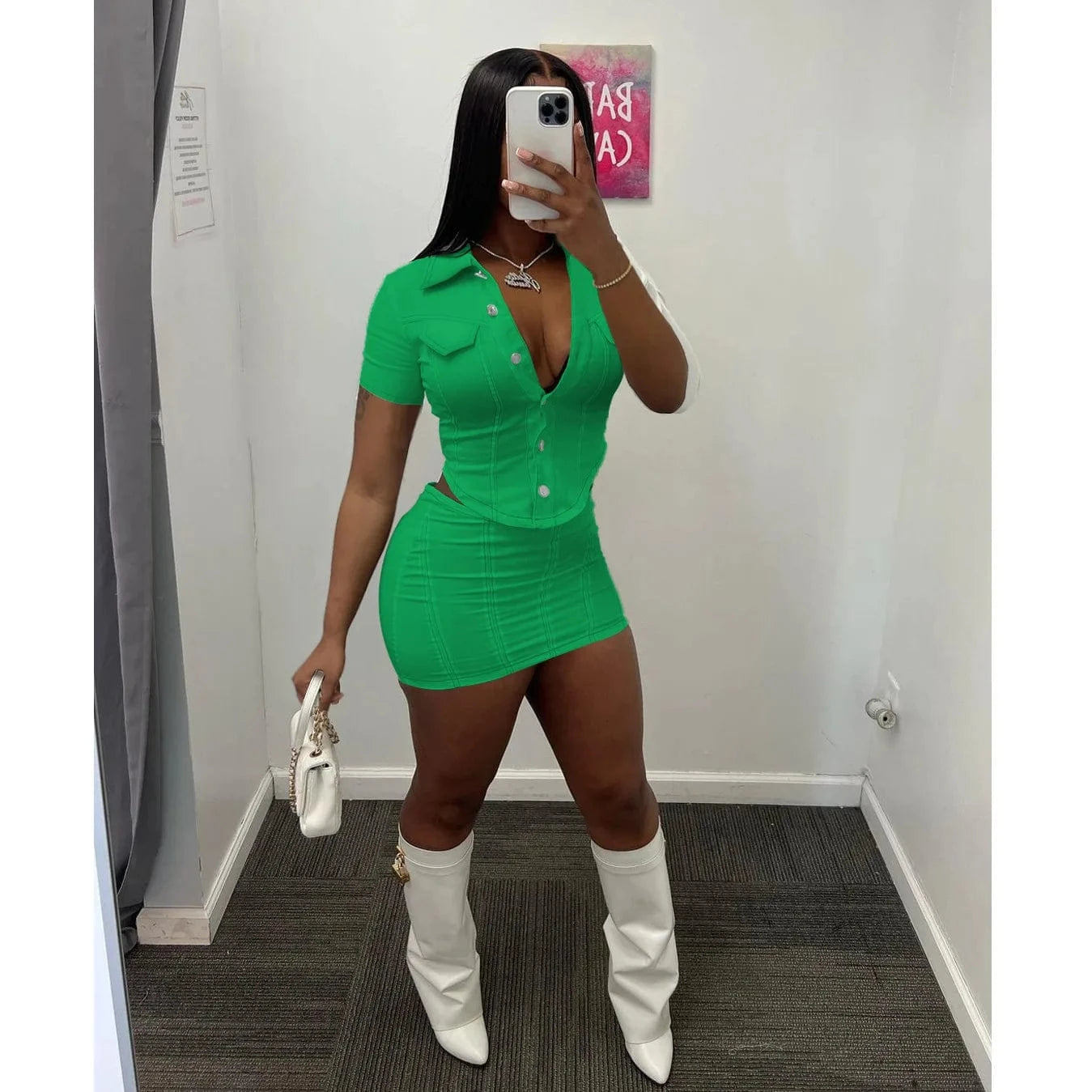 2 XL / green 2 Piece Set Button Women Shorts Set Women Fitness Ladies Skirts and Top Set Women Solid Shirts Suit 2023 Summer Outfits