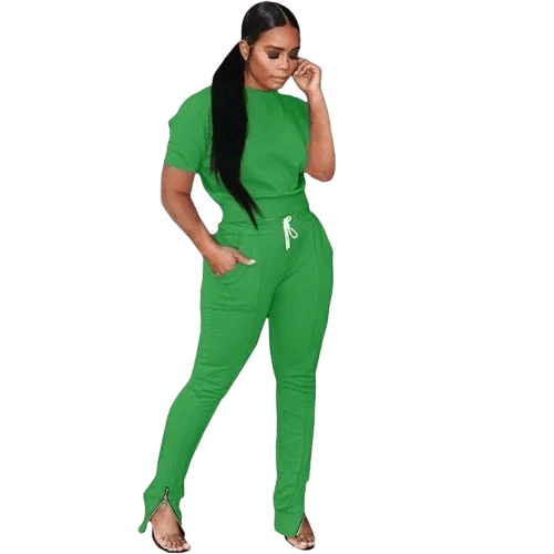 2 XL / Green Custom Logo Short Sleeves Sweat Suits Fashion Women Joggers Suits Sets Polyester Feet Zip Training Jogging Wear For Women