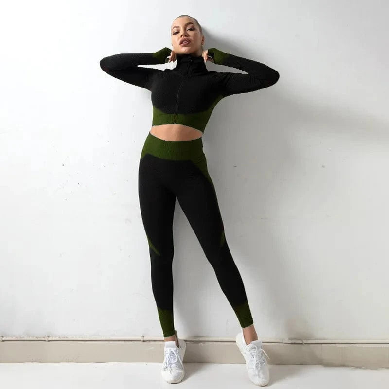 2 XL / Green Women's winter stretch zipper yoga suit cotton vest jogging pants three-piece jacket and sweat track and field jogging suit