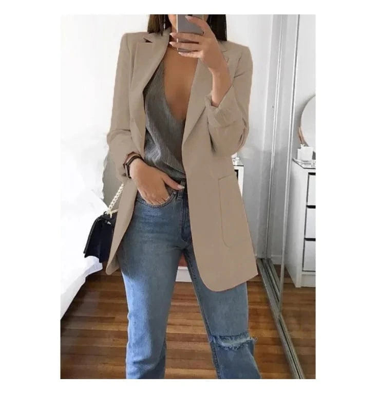2 XL / khaki Hot Sale Plus Size Coat Long Sleeve Fashion Lapel Slim Cardigan Temperament Suit Jacket Women Blazer