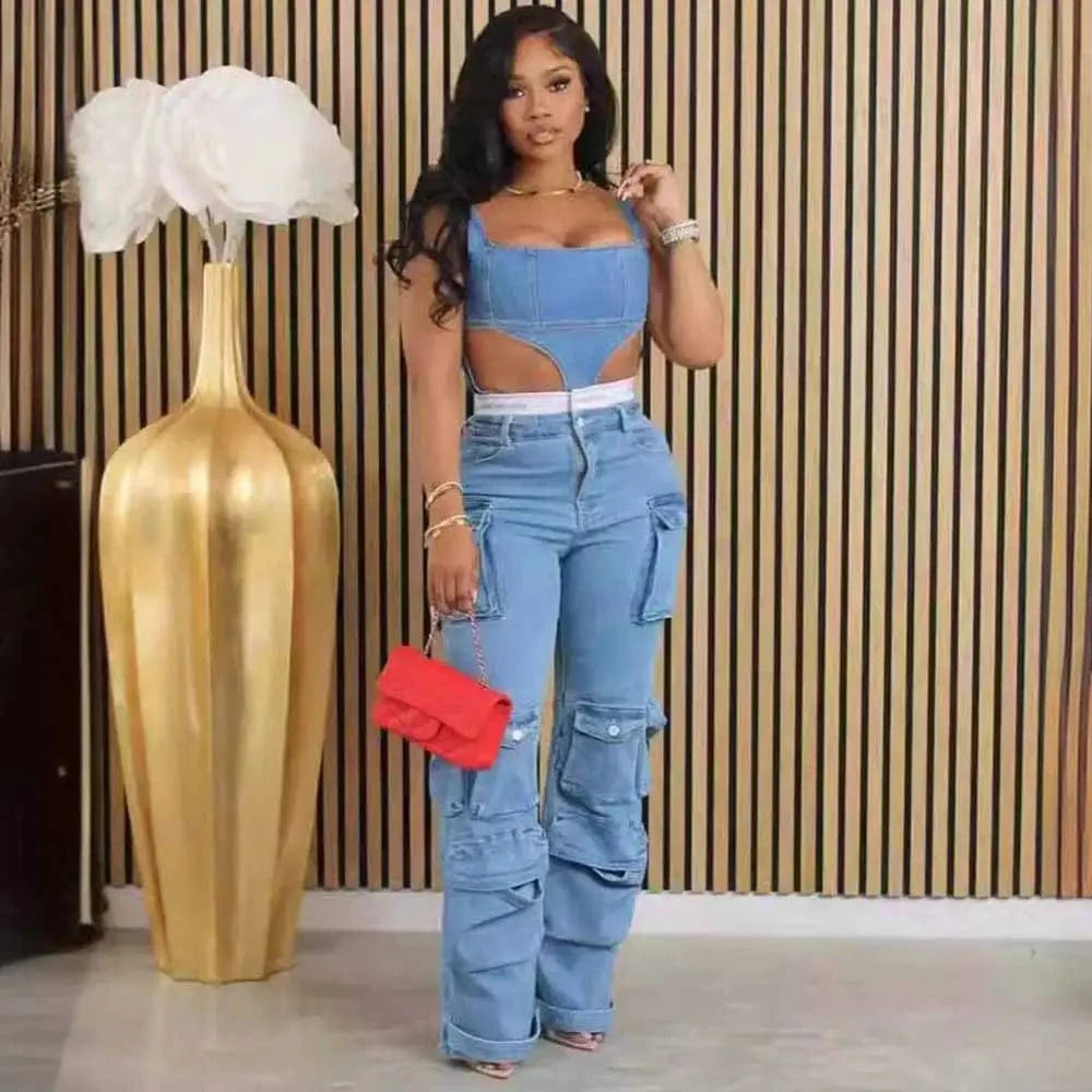 2 XL / Light Blue 1753 Trendy Multi-pocket Quick Dry Casual Style Cargo Jeans Colored Washed Denim Zippers Mid-Waist Loose Cotton Polyester Shorts