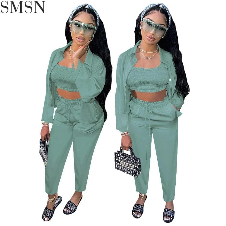 2 XL / Light Cyan best price solid candy color loose hoodie casual trouser Three Piece Set Women Clothing Women Joggers Suits Set