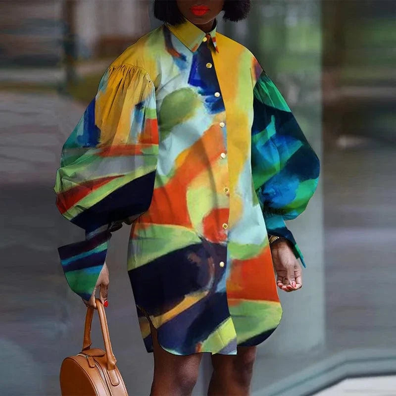2 XL / Orange Autumn new products casual long-sleeved shirt dress women printed cardigan plus size maternity women's clothing