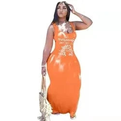 2 XL / Orange J&H fashion chic scoop neck tank top sleeveless statement shirt full length sexy bodycon women autumn dresses summer clothes
