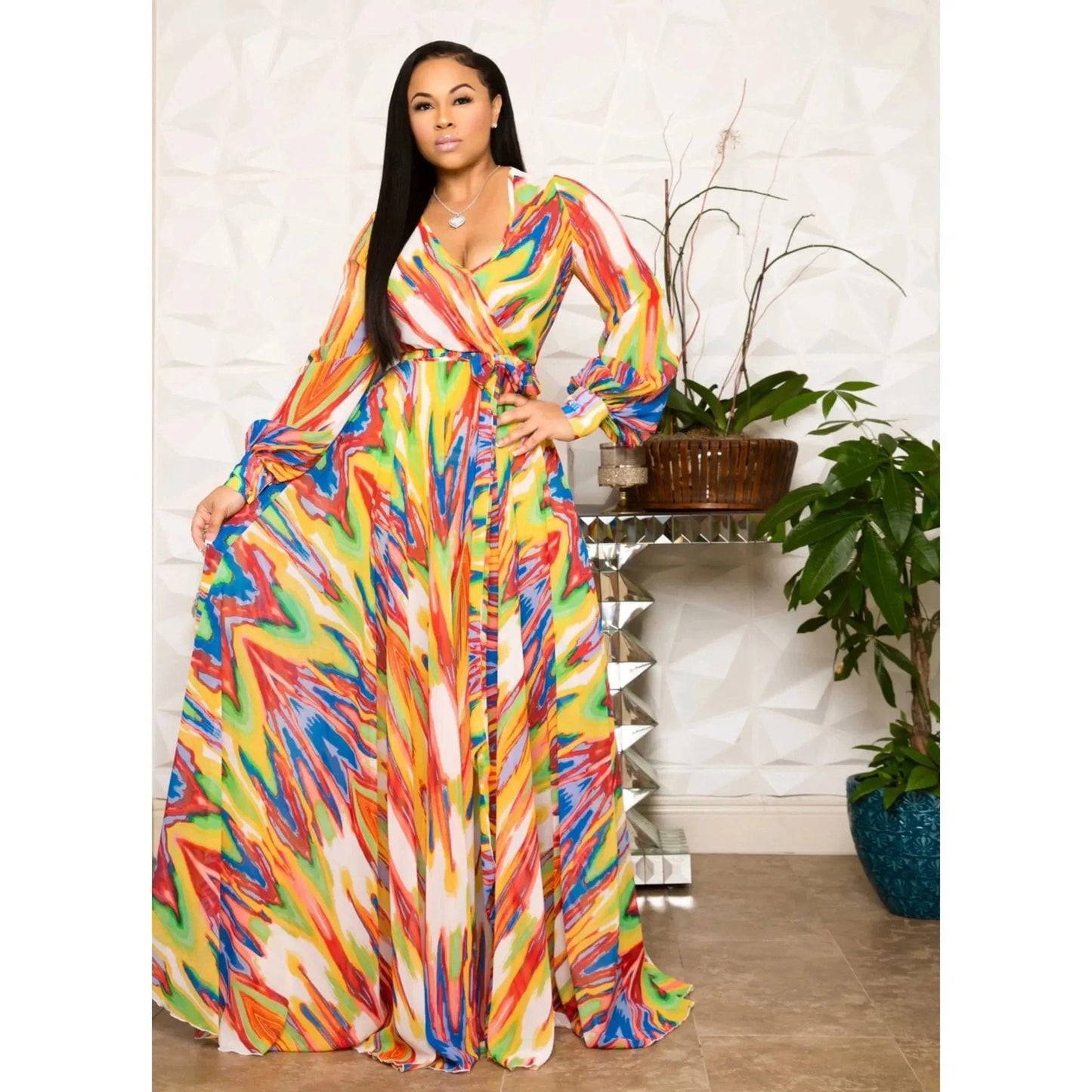 2 XL / Orange Wholesale Bohemia Woman Casual Dress Plus Size African Style V Neck Floral Print Chiffon Maxi Dresses Clothing Women Summer 2022