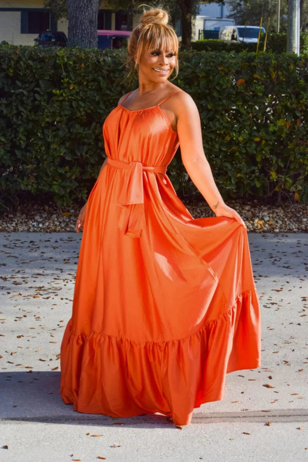 2 XL / Orange Wholesale summer sexy spaghetti strap maxi dress spring a-line casual sun dresses women clothing