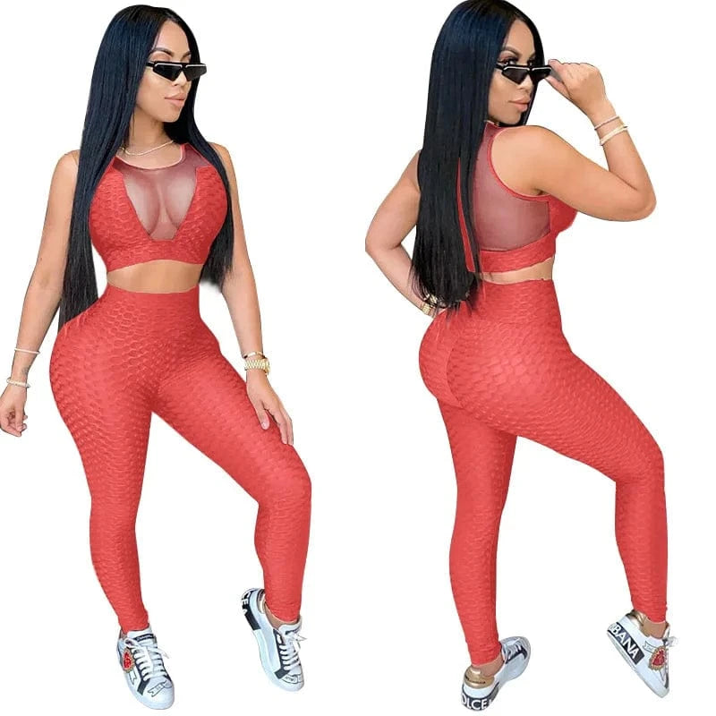 2 XL / Orange XS-5XL two-piece sports suit female jogging pants 2-piece tight see-through sexy sleeveless yoga sports suit