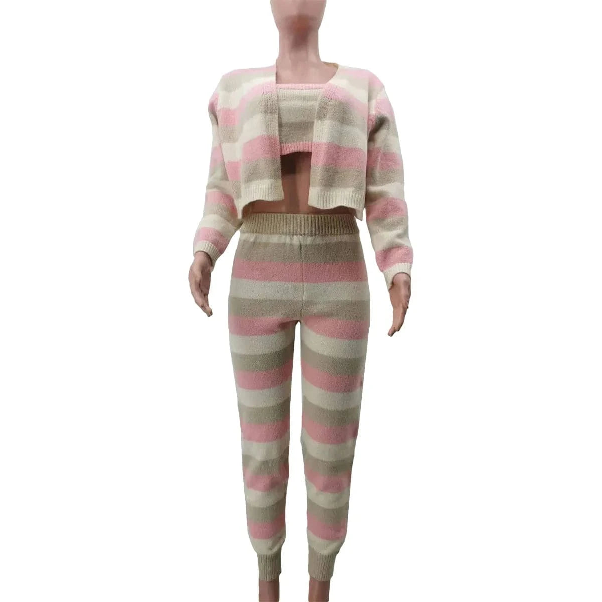 2 XL / Pink TK6299 Ready To Ship 2024 Fall Autumn Clothing Boutique Winter Knitted Sweater Women 3 Piece Sets