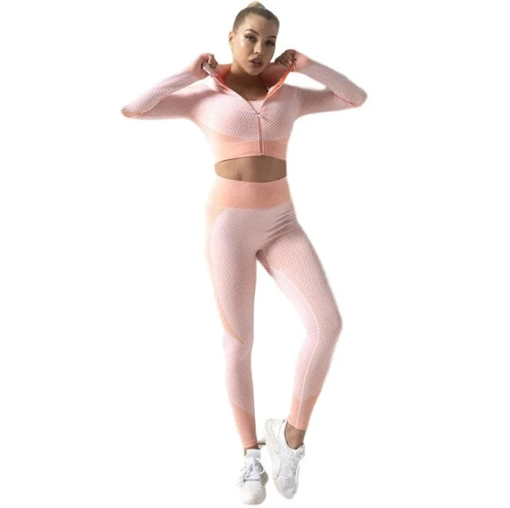2 XL / Pink Women's winter stretch zipper yoga suit cotton vest jogging pants three-piece jacket and sweat track and field jogging suit