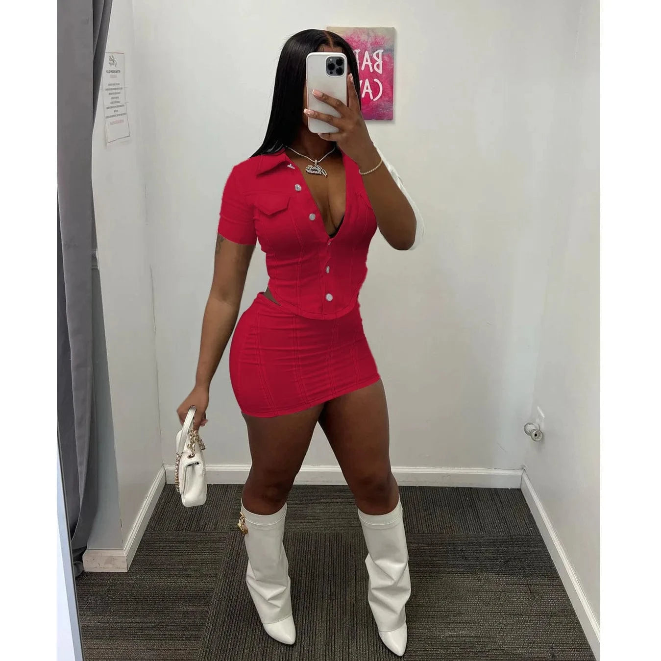 2 XL / Red 2 Piece Set Button Women Shorts Set Women Fitness Ladies Skirts and Top Set Women Solid Shirts Suit 2023 Summer Outfits
