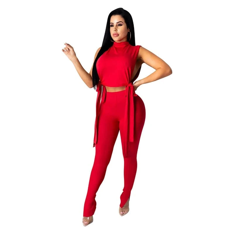 2 XL / Red 2024 summer new women fashion european clothing side stripe crop top and leggings pants two 2 piece set outfit  for women summer
