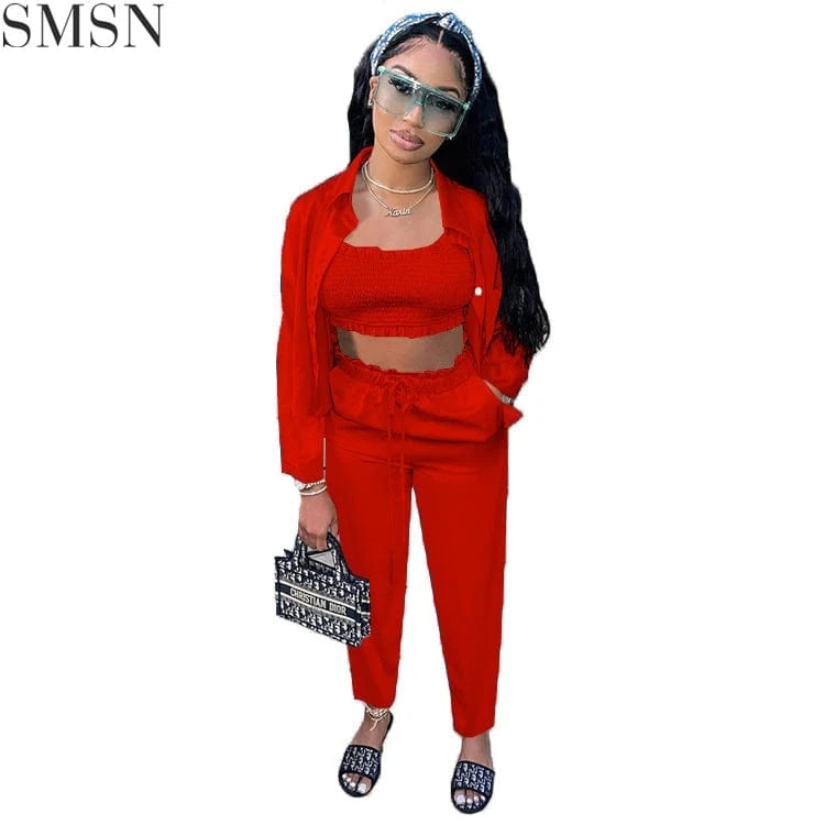 2 XL / Red best price solid candy color loose hoodie casual trouser Three Piece Set Women Clothing Women Joggers Suits Set