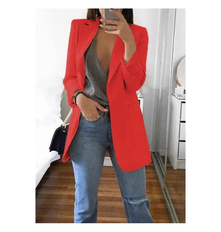 2 XL / Red Hot Sale Plus Size Coat Long Sleeve Fashion Lapel Slim Cardigan Temperament Suit Jacket Women Blazer
