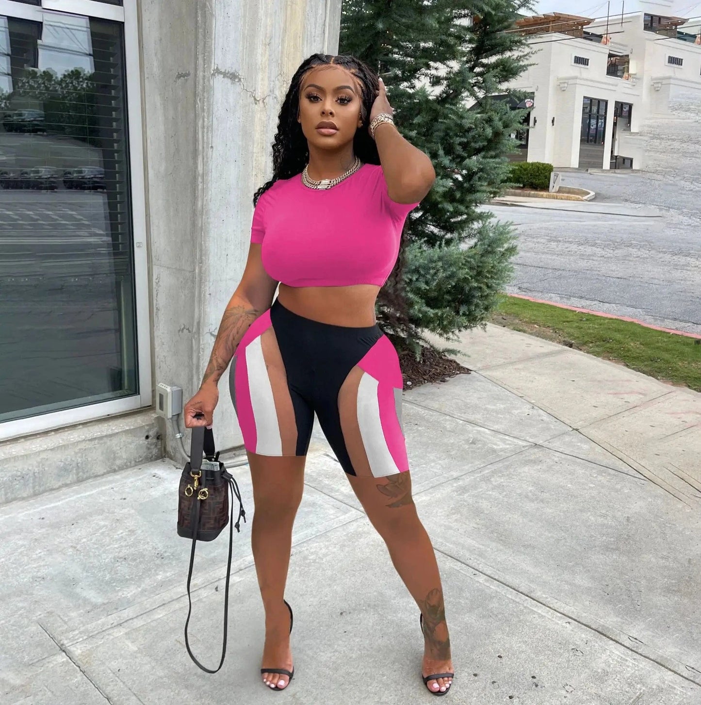 2 XL / Roes 2024 outfits matching summer 2 piece set plus size women's sets women clothing two piece short set