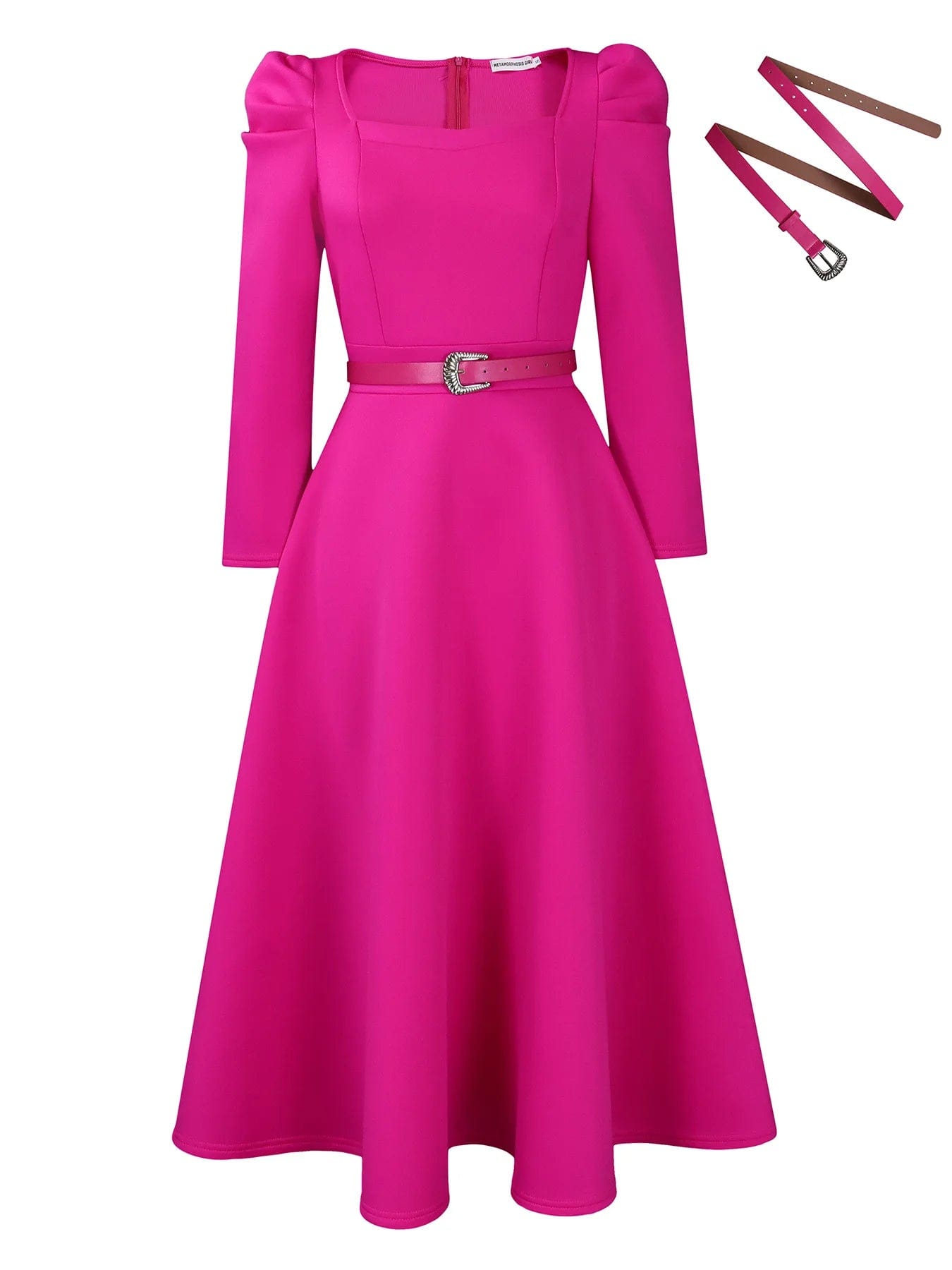 2 XL / Rose Madder 2024 Wholesale African women's clothing elegant long puff sleeve square neck solid color maxi plus size dresses