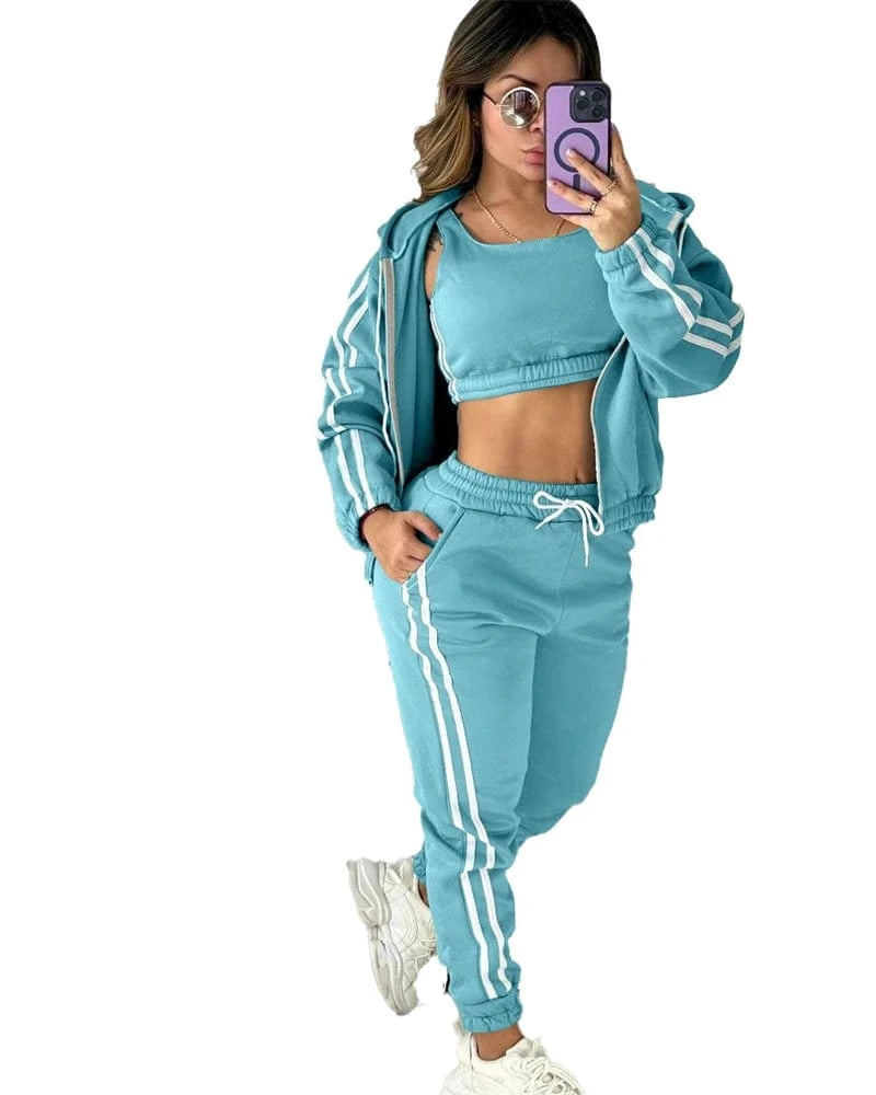 2 XL / Sky Blue winter fall 2024 ladies casual fleece velvet velour warm clothing 3 piece women active workout set sport tracksuit for women