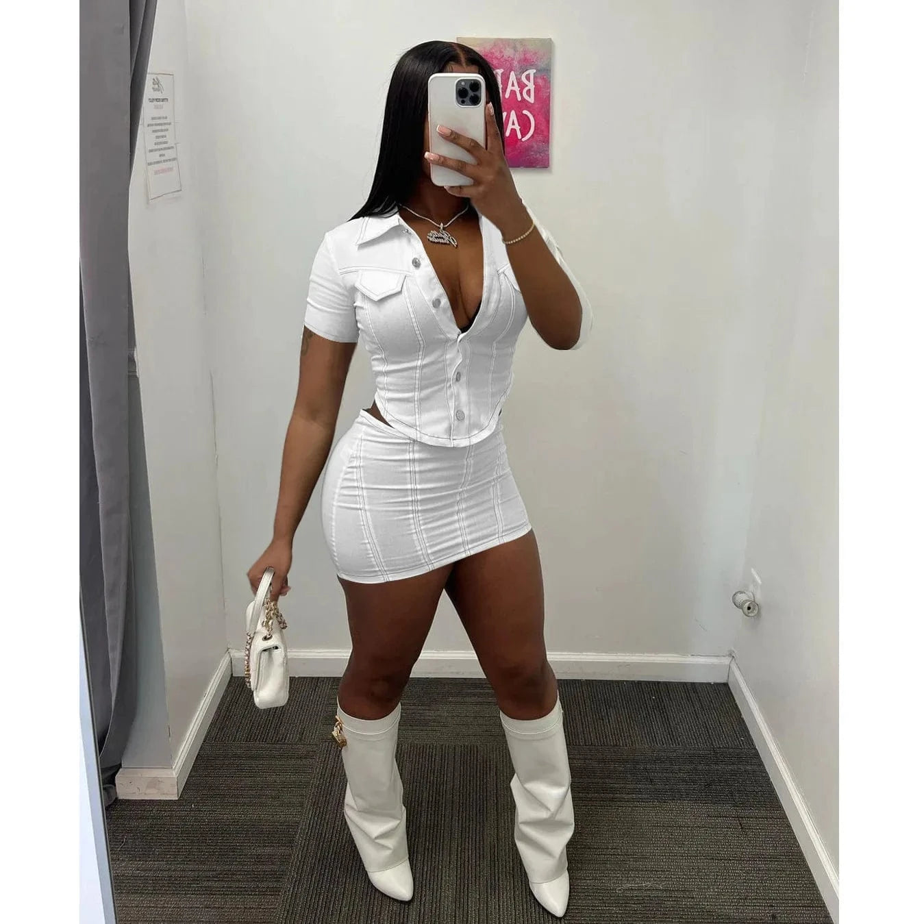 2 XL / White 2 Piece Set Button Women Shorts Set Women Fitness Ladies Skirts and Top Set Women Solid Shirts Suit 2023 Summer Outfits