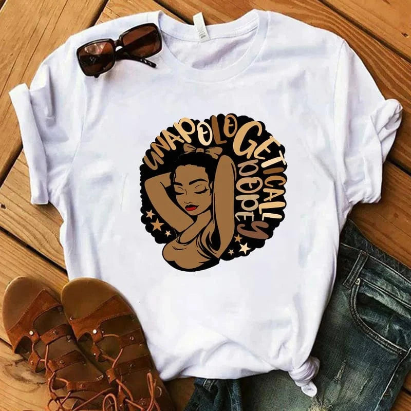 2 XL / White 550318 Woman Black Queen Melanin Queen t shirt Afro Women Graphic Tops Tees African Black Melanin Female T-shirt