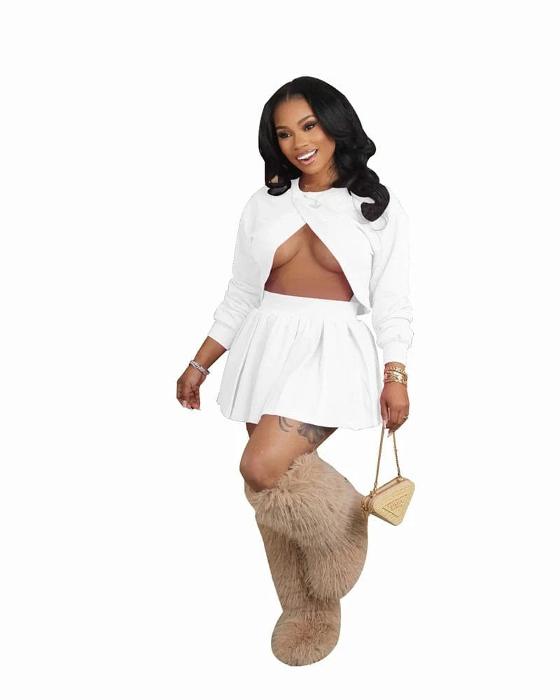 2 XL / White hot selling 2024 fall new arrivals trending products 2025 spring women ladies sexy beauty pink 2 piece sweatshirt and skirt set