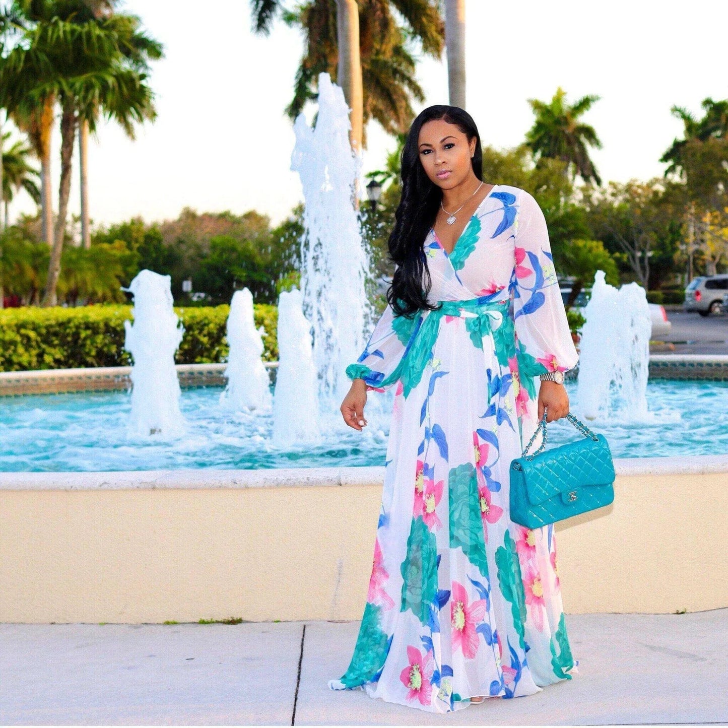2 XL / White Wholesale Bohemia Woman Casual Dress Plus Size African Style V Neck Floral Print Chiffon Maxi Dresses Clothing Women Summer 2022